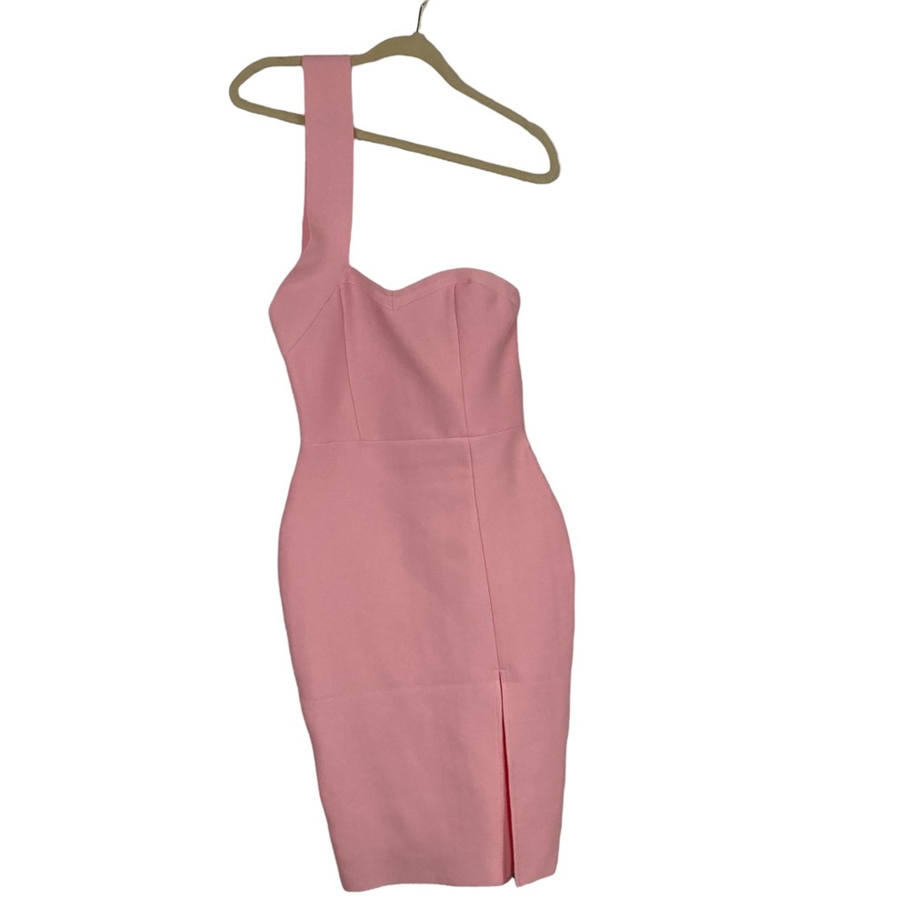 BCBGMAXAZRIA BUBBLE GUM PINK ASSYMETRICAL BODYCON DRESS, MEDIUM - Picture 1 of 6